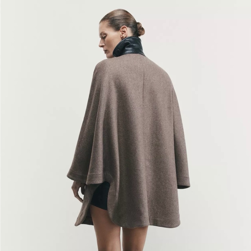 NWT Zara Contrast Collar Wool blend Cape - Picture 4 of 5